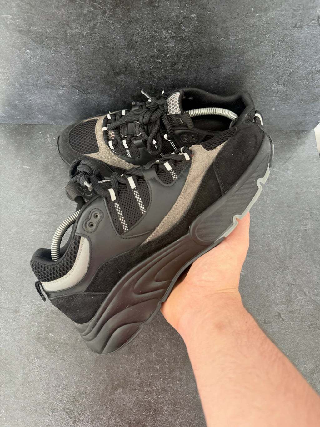 Cleens Aero Runner Black Onyx Men's Trainer UK 9 | Retro Italian Leather Sneaker